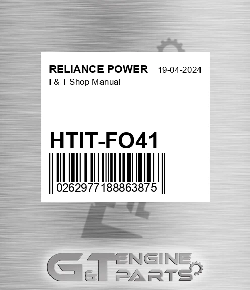 HTIT-FO41 I & T Shop Manual for RELIANCE POWER