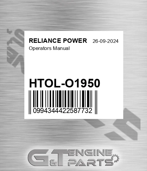 HTOL-O1950 Operators Manual for RELIANCE POWER