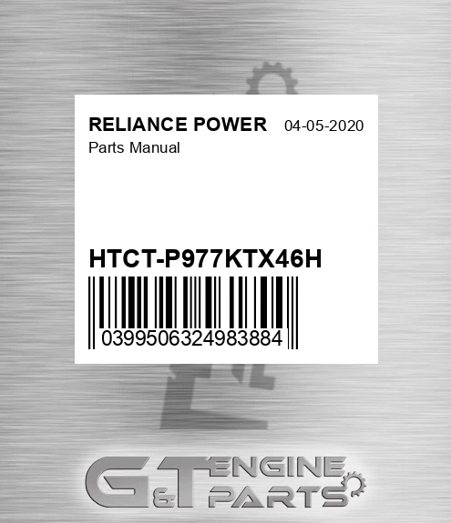 HTCT-P977KTX46H Parts Manual for RELIANCE POWER
