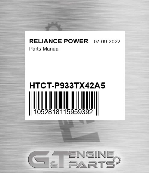 HTCT-P933TX42A5 Parts Manual for RELIANCE POWER