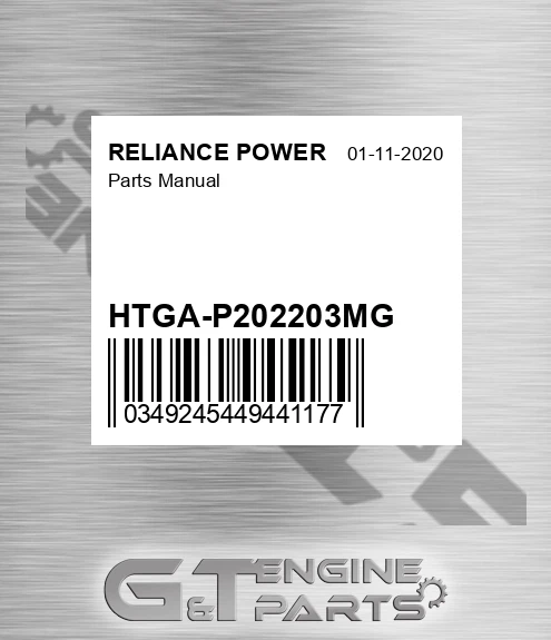 HTGA-P202203MG Parts Manual for RELIANCE POWER