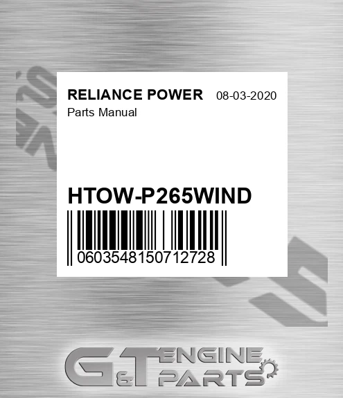 HTOW-P265WIND Parts Manual for RELIANCE POWER