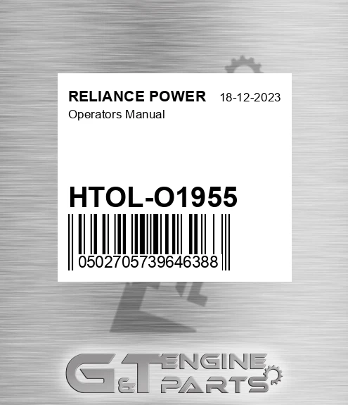 HTOL-O1955 Operators Manual for RELIANCE POWER