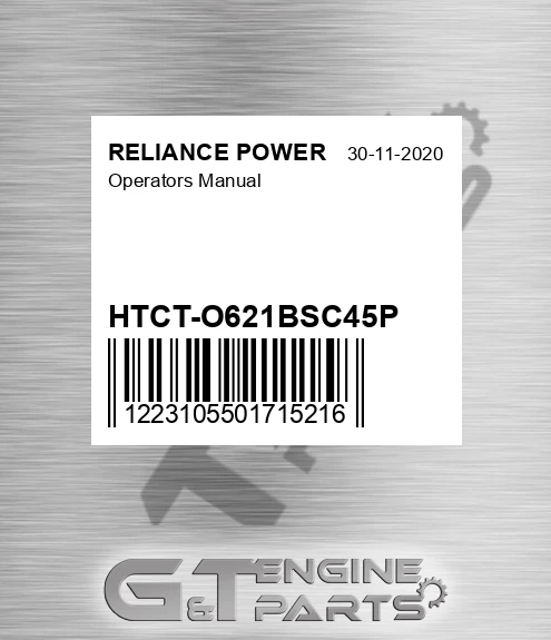 HTCT-O621BSC45P Operators Manual for RELIANCE POWER