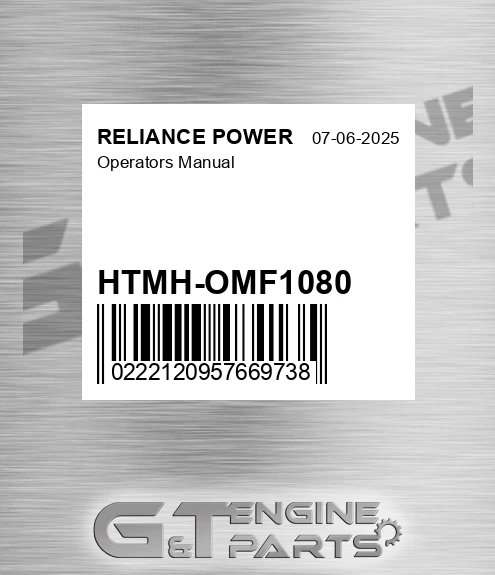 HTMH-OMF1080 Operators Manual for RELIANCE POWER