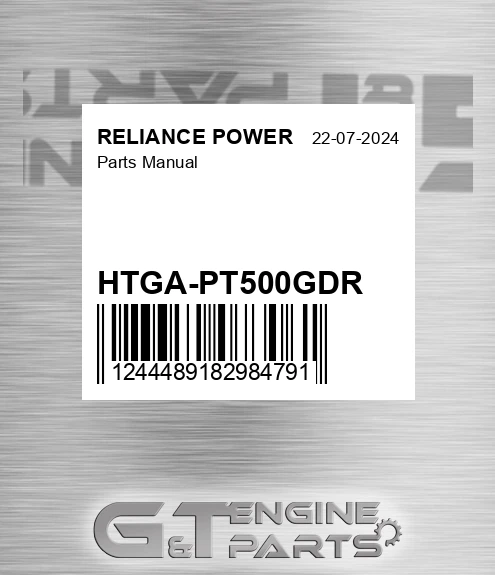 HTGA-PT500GDR Parts Manual for RELIANCE POWER