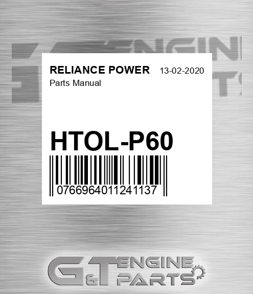 HTOL-P60 Parts Manual for RELIANCE POWER