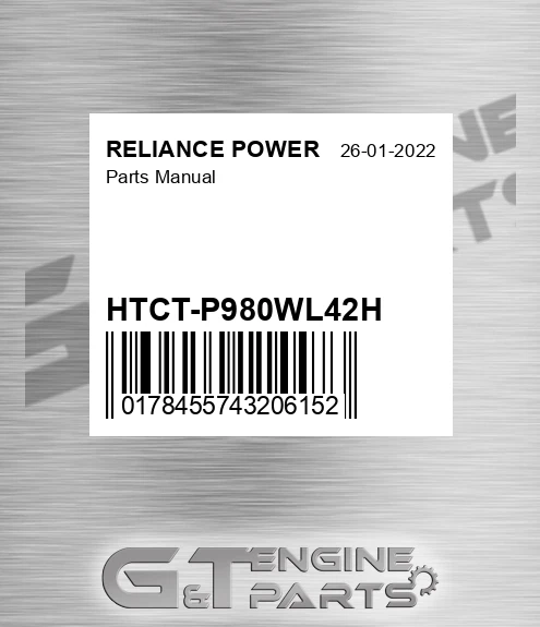 HTCT-P980WL42H Parts Manual for RELIANCE POWER