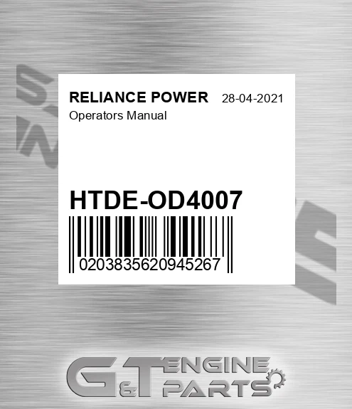 HTDE-OD4007 Operators Manual for RELIANCE POWER