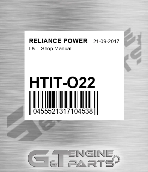 HTIT-O22 I & T Shop Manual for RELIANCE POWER