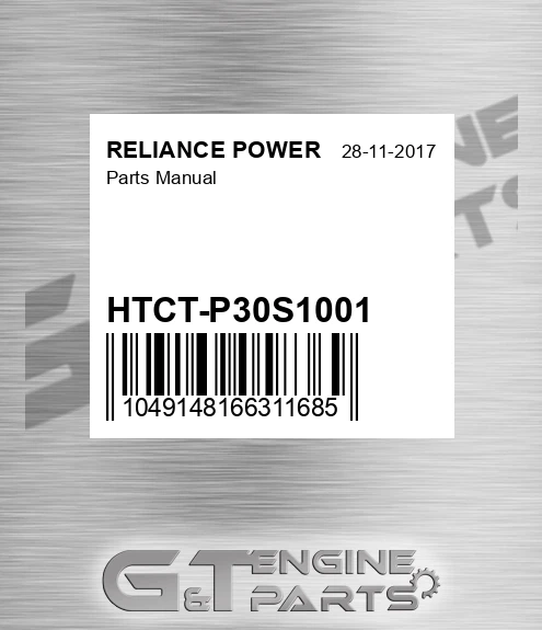 HTCT-P30S1001 Parts Manual for RELIANCE POWER