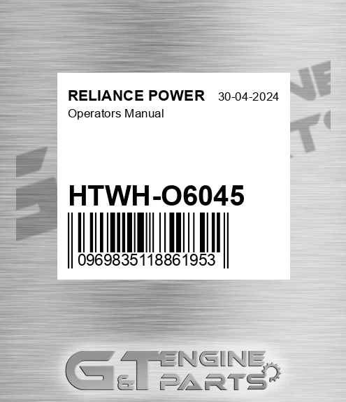 HTWH-O6045 Operators Manual for RELIANCE POWER