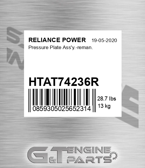 HTAT74236R Pressure Plate Ass'y.-reman. for RELIANCE POWER