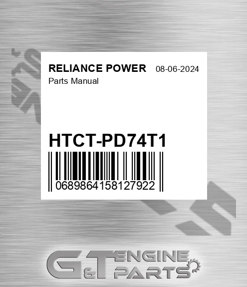 HTCT-PD74T1 Parts Manual for RELIANCE POWER