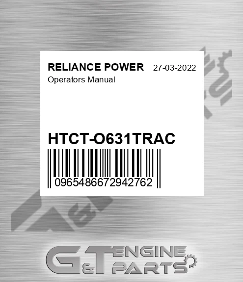 HTCT-O631TRAC Operators Manual for RELIANCE POWER