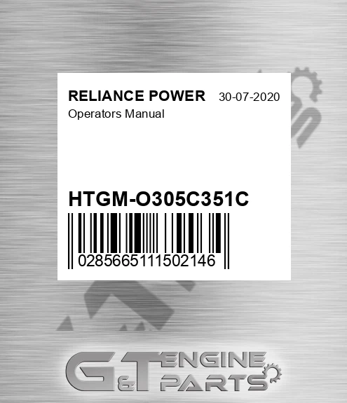 HTGM-O305C351C Operators Manual for RELIANCE POWER