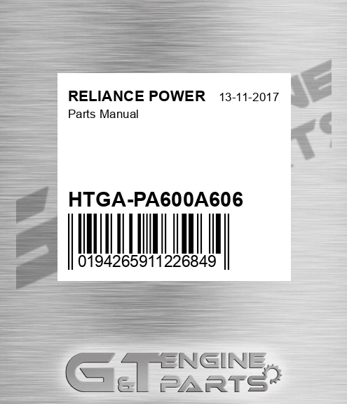HTGA-PA600A606 Parts Manual for RELIANCE POWER
