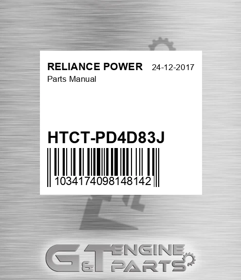 HTCT-PD4D83J Parts Manual for RELIANCE POWER