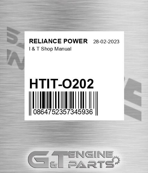 HTIT-O202 I & T Shop Manual for RELIANCE POWER