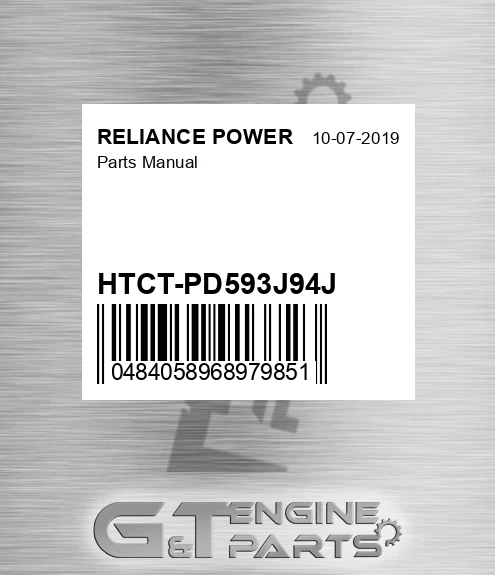 HTCT-PD593J94J Parts Manual for RELIANCE POWER