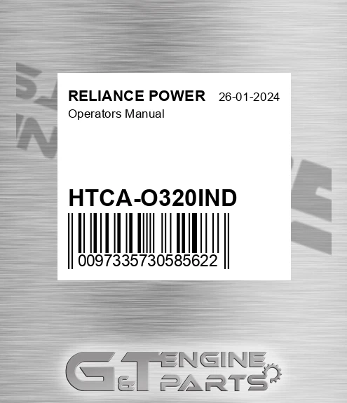 HTCA-O320IND Operators Manual for RELIANCE POWER