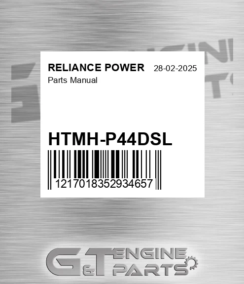 HTMH-P44DSL Parts Manual for RELIANCE POWER