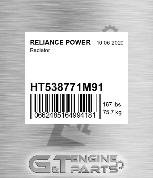 HT538771M91 Radiator for RELIANCE POWER