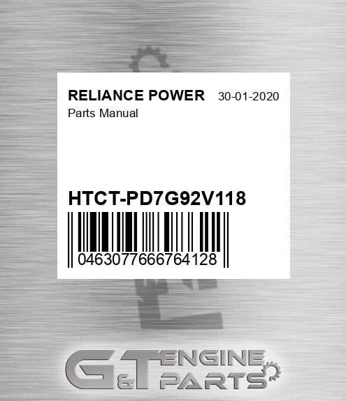 HTCT-PD7G92V118 Parts Manual for RELIANCE POWER