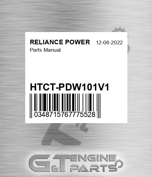 HTCT-PDW101V1 Parts Manual for RELIANCE POWER
