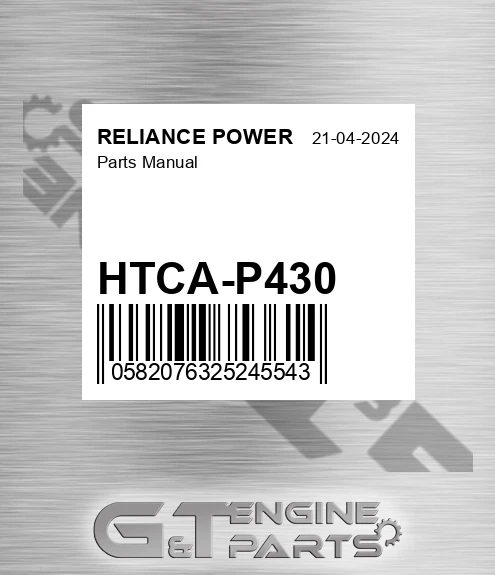 HTCA-P430 Parts Manual for RELIANCE POWER