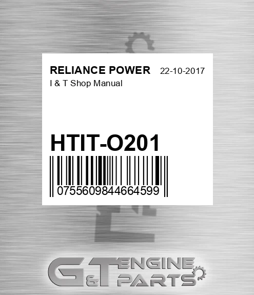 HTIT-O201 I & T Shop Manual for RELIANCE POWER