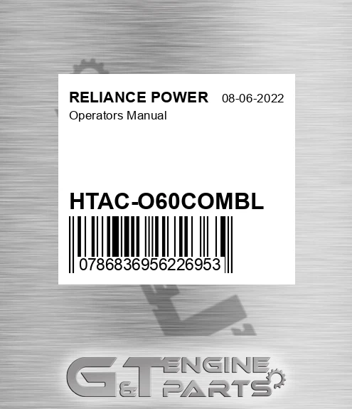 HTAC-O60COMBL Operators Manual for RELIANCE POWER