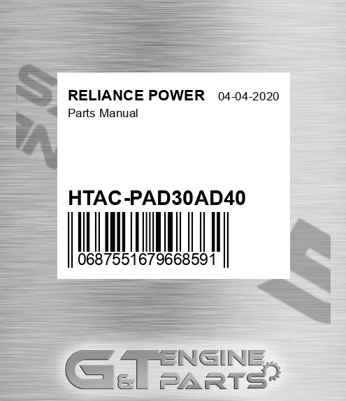 HTAC-PAD30AD40 Parts Manual for RELIANCE POWER