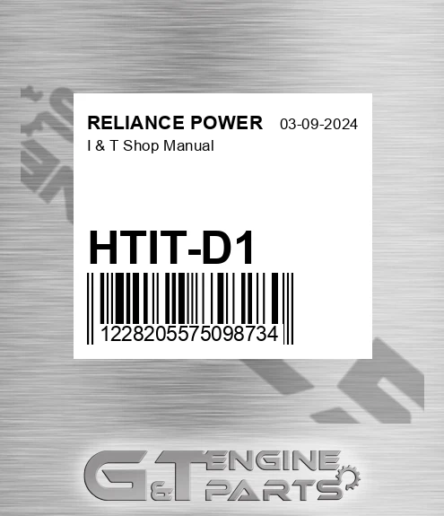 HTIT-D1 I & T Shop Manual for RELIANCE POWER