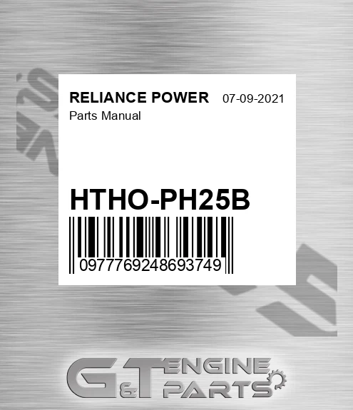 HTHO-PH25B Parts Manual for RELIANCE POWER