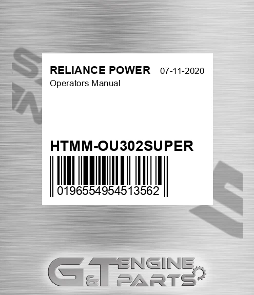 HTMM-OU302SUPER Operators Manual for RELIANCE POWER