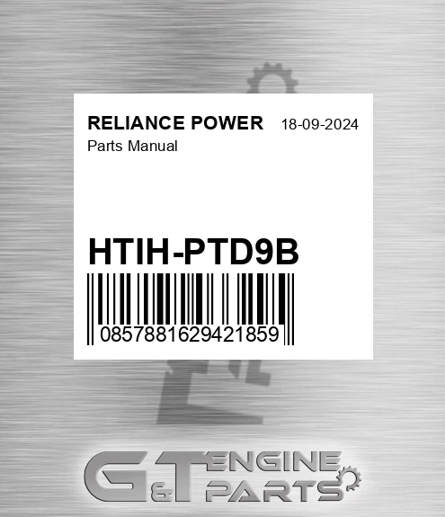HTIH-PTD9B Parts Manual for RELIANCE POWER