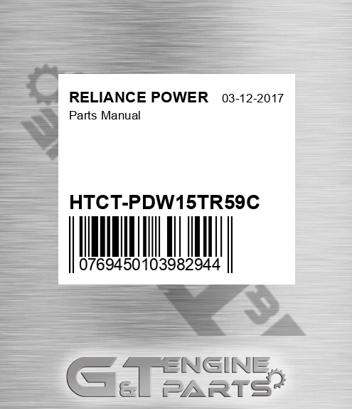 HTCT-PDW15TR59C Parts Manual for RELIANCE POWER