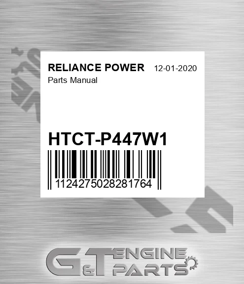 HTCT-P447W1 Parts Manual for RELIANCE POWER