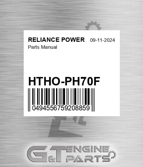 HTHO-PH70F Parts Manual for RELIANCE POWER
