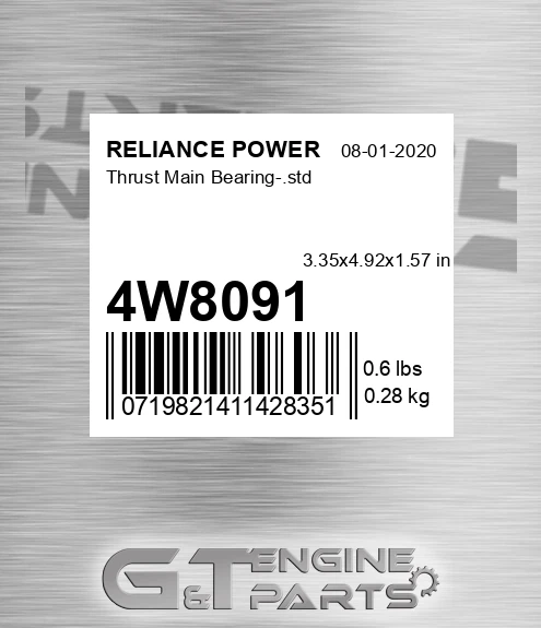 4W8091 RELIANCE POWER Thrust Main Bearing-.std