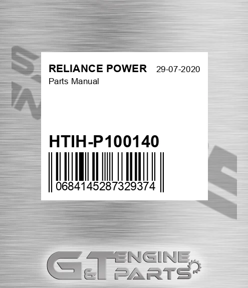 HTIH-P100140 Parts Manual for RELIANCE POWER