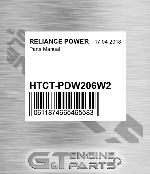 HTCT-PDW206W2 Parts Manual for RELIANCE POWER