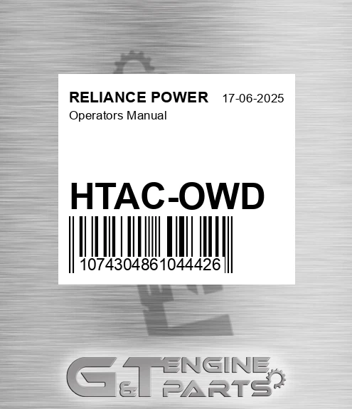 HTAC-OWD Operators Manual for RELIANCE POWER