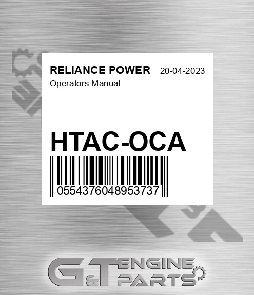 HTAC-OCA Operators Manual for RELIANCE POWER