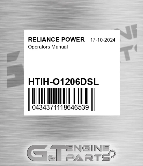 HTIH-O1206DSL Operators Manual for RELIANCE POWER