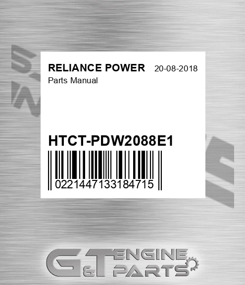 HTCT-PDW2088E1 Parts Manual for RELIANCE POWER