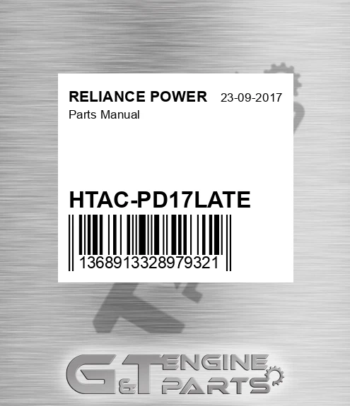 HTAC-PD17LATE Parts Manual for RELIANCE POWER