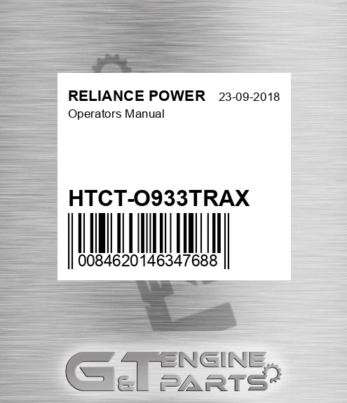 HTCT-O933TRAX Operators Manual for RELIANCE POWER
