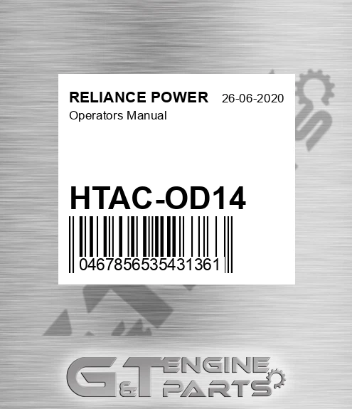 HTAC-OD14 Operators Manual for RELIANCE POWER